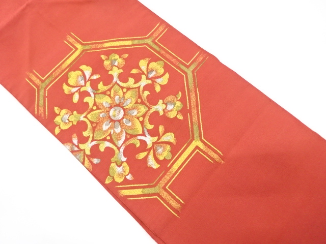 綴れ　亀甲に華紋織り出し名古屋帯